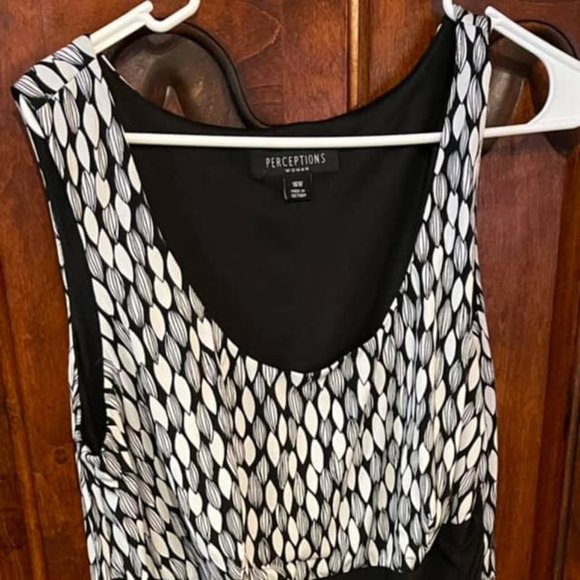 Women's Dress sz. 16W~ Perceptions Black White Sleeveless Stretch Midi Dress .. - Picture 1 of 6